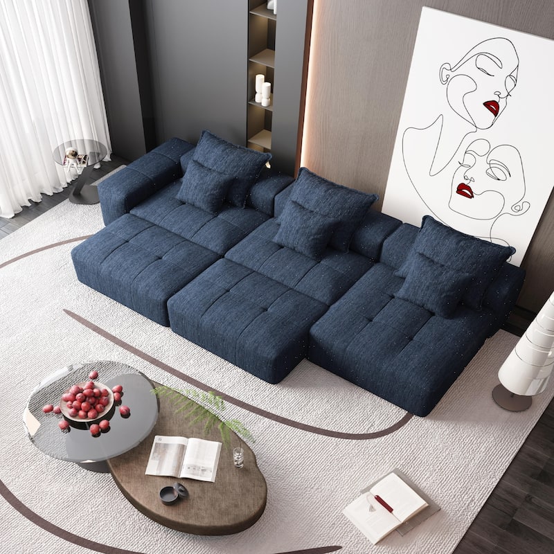 Modern Oversized Modular Sectional Sofa,Sparkling Chenille Fabric Soft Cushion Sofa with 6 Pillows