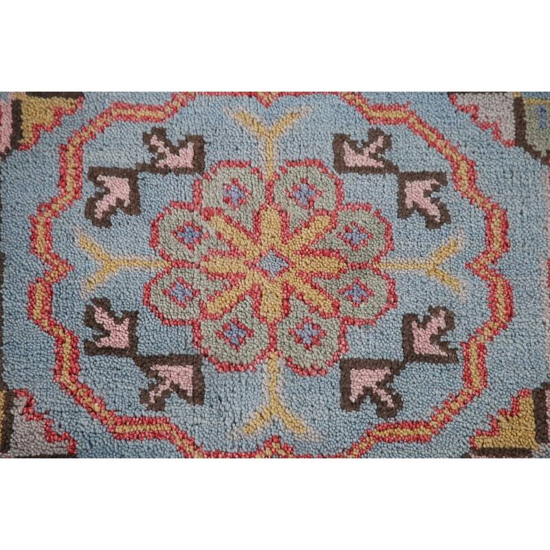 Transitional Blue Oushak Oriental Area Rug Handmade Floral Wool Carpet - 8'1"x 9'6"