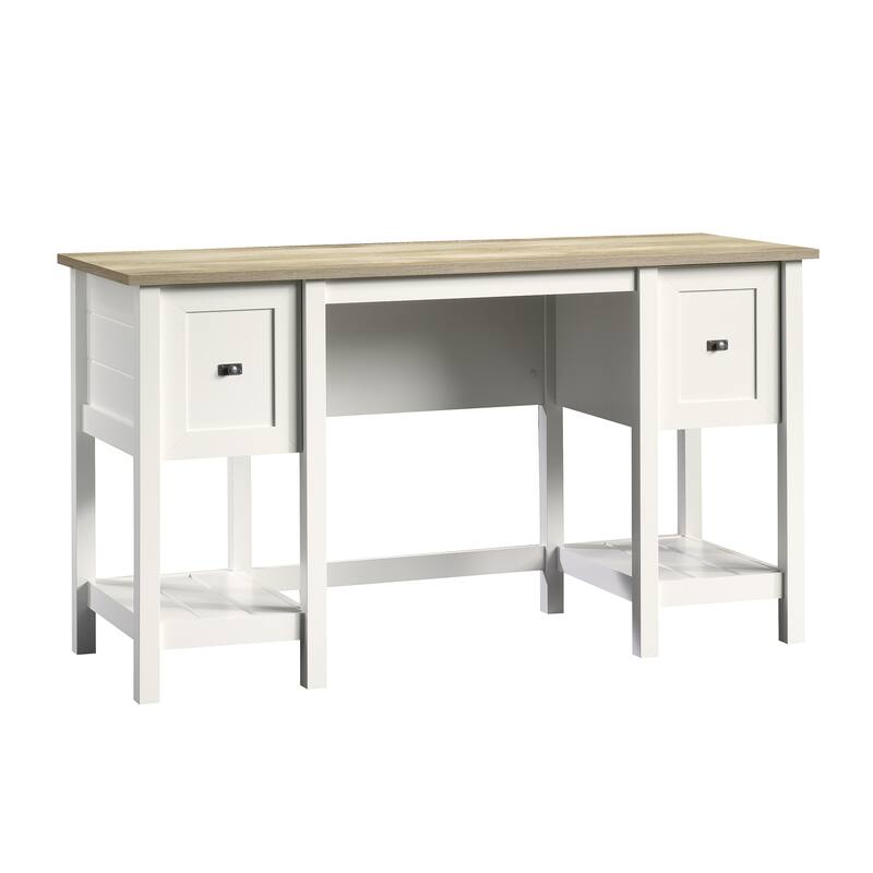 Engineered Wood Coastal Desk with Lateral File Cabinet Bundle - White