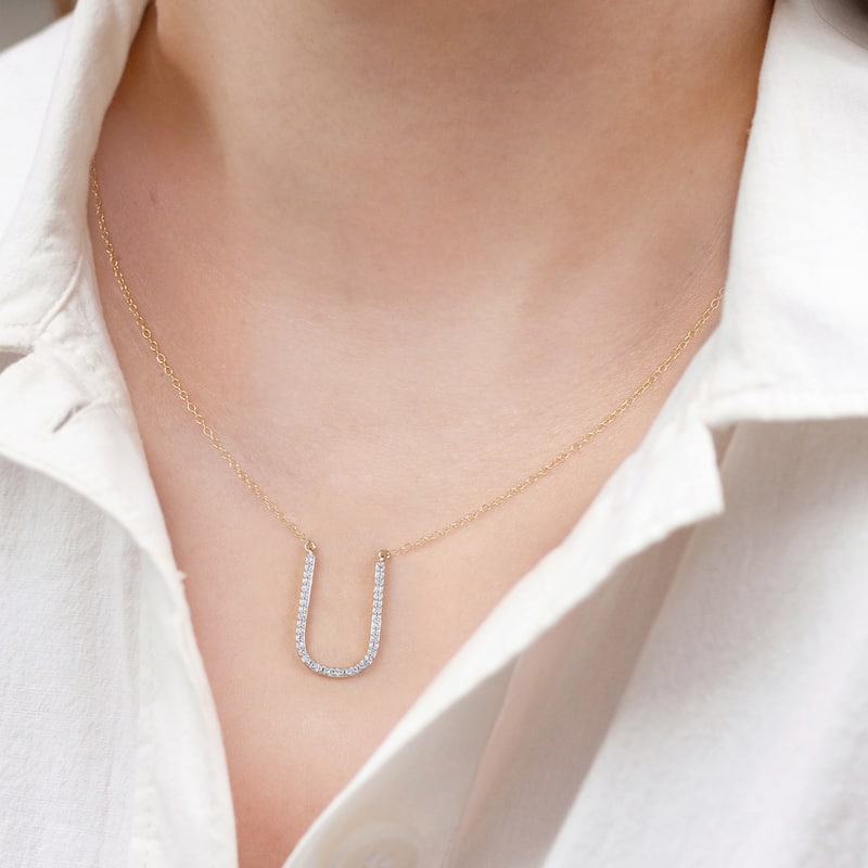 1/20ct TDW Diamond Classic Initial Pendant Necklace in Silver for Women