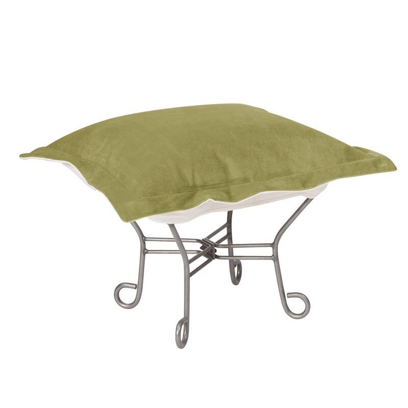 Allan Andrews Scroll Puff Ottoman with Titanium Frame & Cover, Bella Collection - Moss