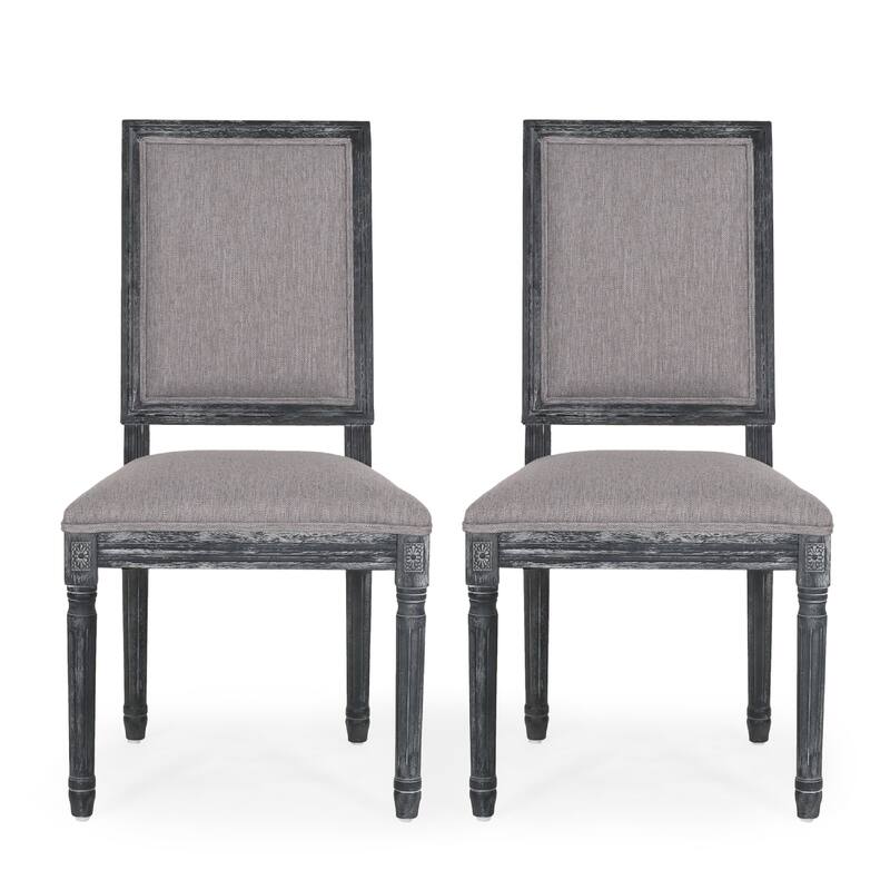 Ryma Dining Chair Set of 2, Transitional Black Fluted Legs, Gray