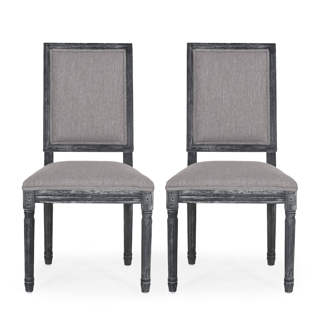Ryma Dining Chair Set of 2, Transitional Black Fluted Legs, Gray