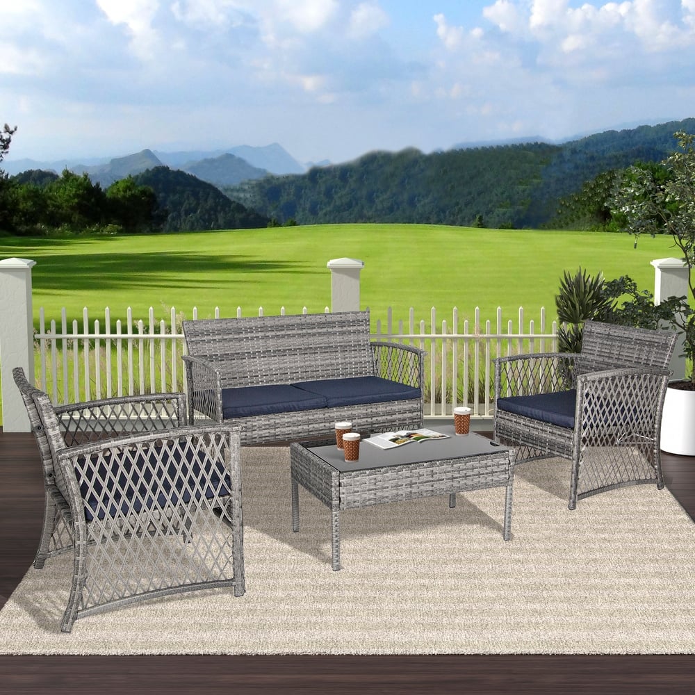 Madison Outdoor 4-Piece Rattan Patio Furniture Chat Set