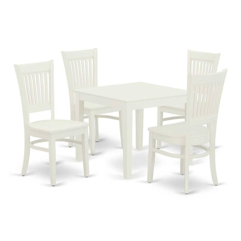 5-Piece Linen White Finish Solid Wood Top - Rectangular Dining Room Set - Seats 4