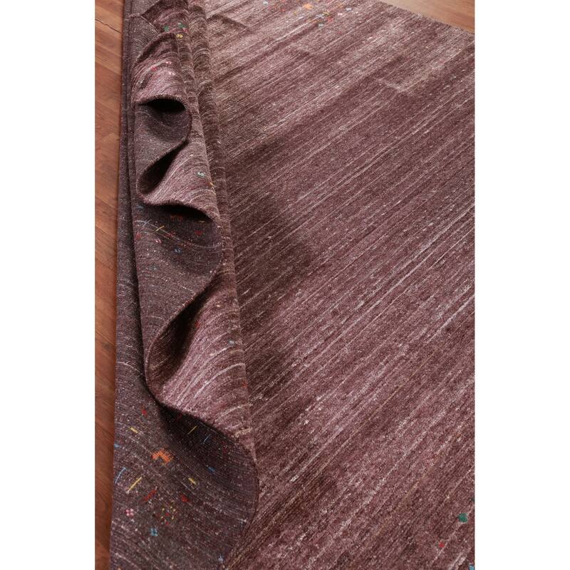 Hand Knotted Oriental Viscose Silk Carpet Tribal Stripe Brown Gabbeh Area Rug - 9' 10'' X 8' 2''