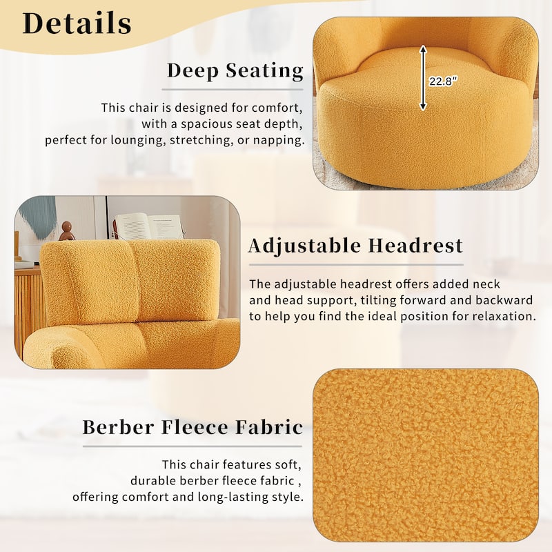 360° Swivel Chair, Upholstered Barrel Chair with Adjustable Headrest Modern Swivel Round Sofa Chair for Living Room