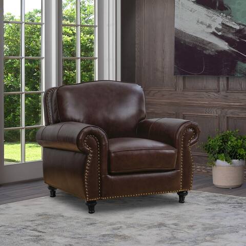 Abbyson Hobson Classic Top Grain Leather Armchair