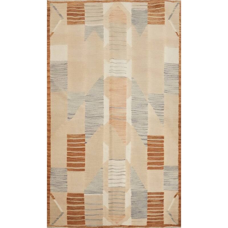 Hand Woven Oriental 100% Wool Carpet Southwestern Modern Beige & Ivories Kilim Area Rug - 6' 3'' X 4' 0''