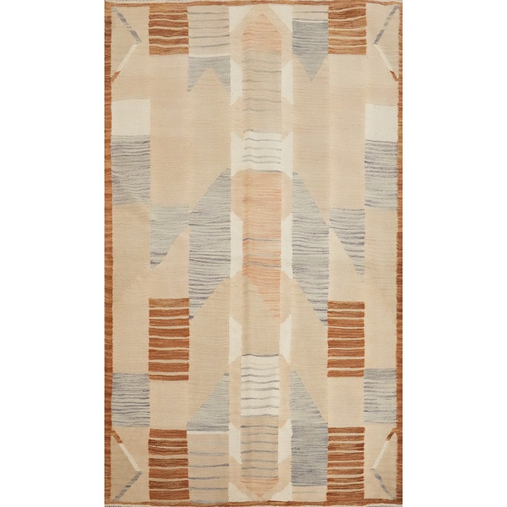 Hand Woven Oriental 100% Wool Carpet Southwestern Modern Beige & Ivories Kilim Area Rug - 6' 3'' X 4' 0''