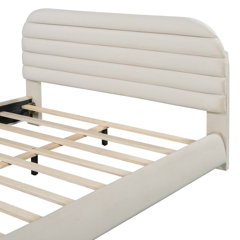 Bedroom Queen Size Velvet Upholstered Platform Bed