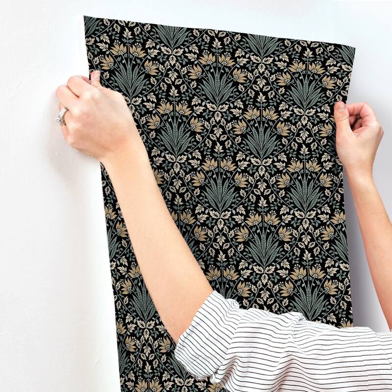 Chris Loves Julia x A-Street Prints Woodbury Black Floral Damask Wallpaper