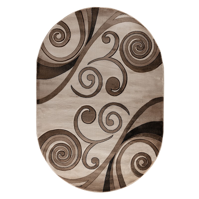 Orelsi Collection Abstract Area Rug - 5'2" x 7'5" Oval - Beige/Brown