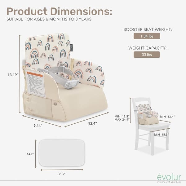 dimension image slide 1 of 3, Evolur Snug Packsack 2-in-1 Portable Booster Seat and Travel Bag