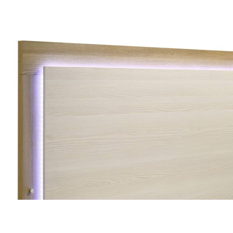 Lincoln Natural and White Wood Queen LED Panel Bed