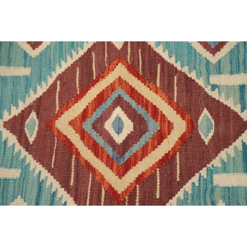 Hand Woven Oriental 100% Wool Carpet Southwestern Tribal Navy Blue & Blues Kilim Area Rug - 5' 9'' X 4' 1''