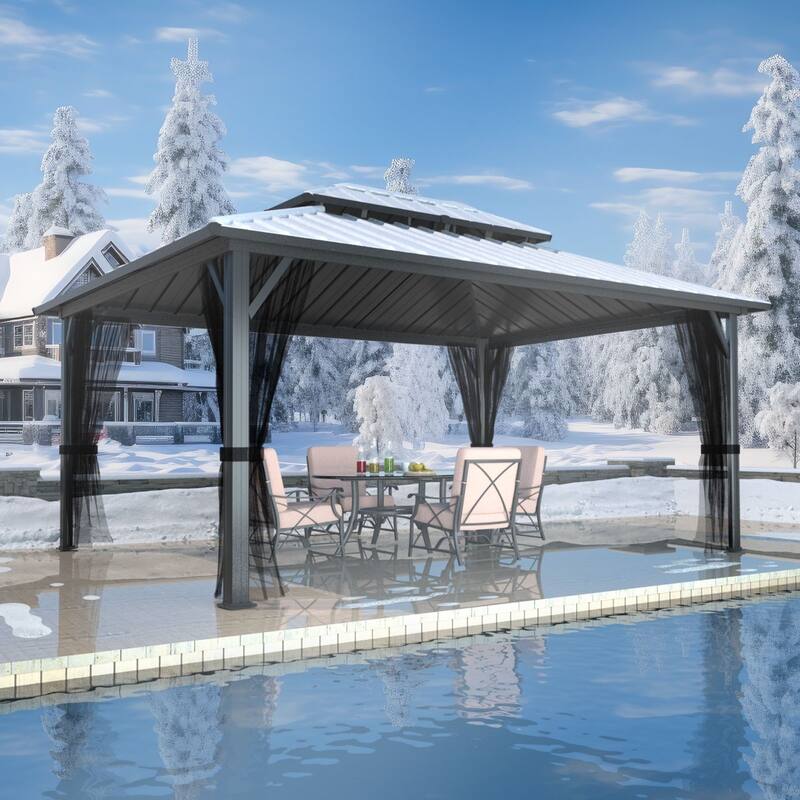 VEIKOUS Aluminum Double Hardtop Gazebo Pergola for Patio, Lawn, and Garden with Removable Netting