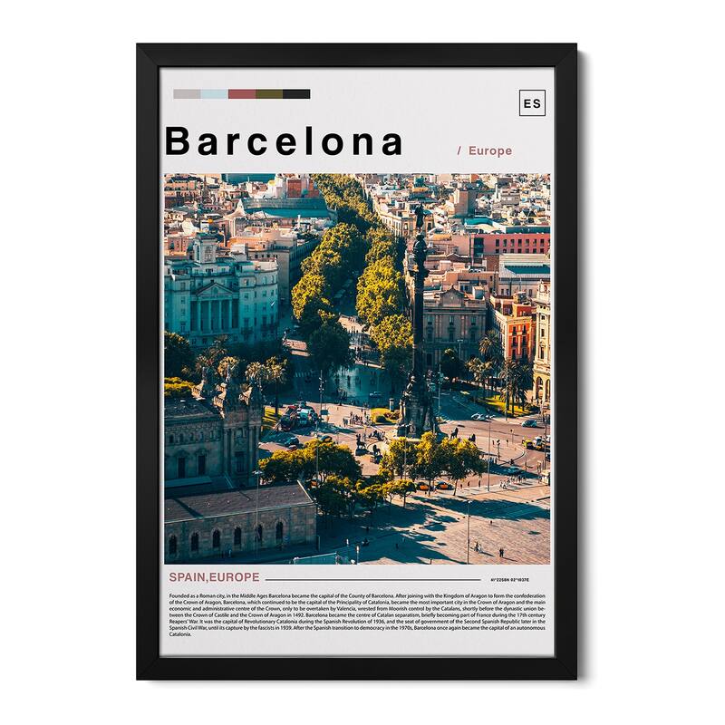 Barcelona Landscape Poster Premium Framed Poster by Paul Rommer - Black - 32x24x1