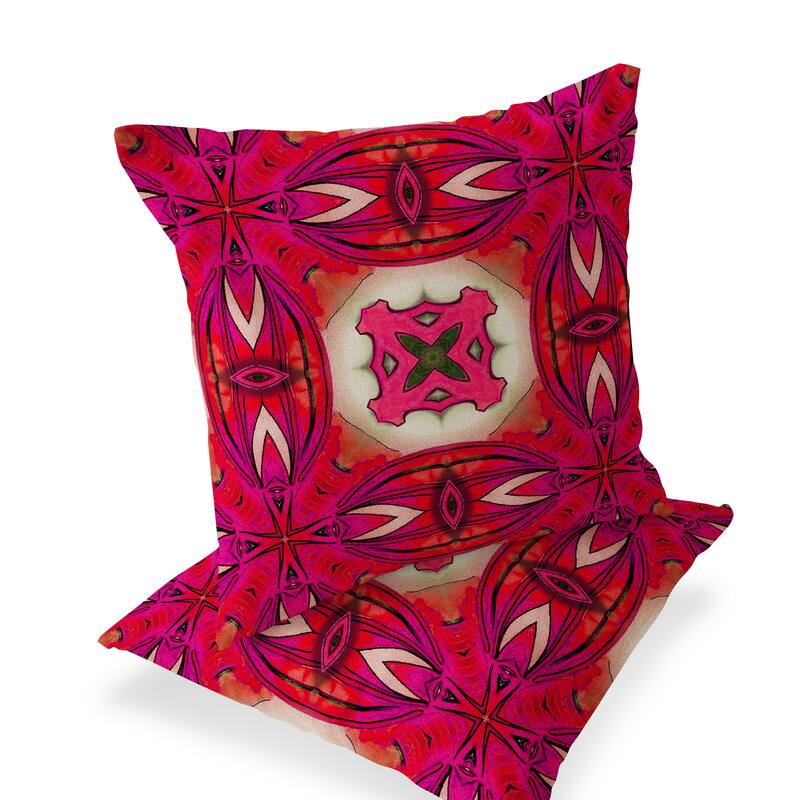 HomeRoots Set of Two 16" X 16" Red and Pink Blown Seam Floral Indoor Outdoor Throw Pillow - 16.00' X '16.00' X '5.00