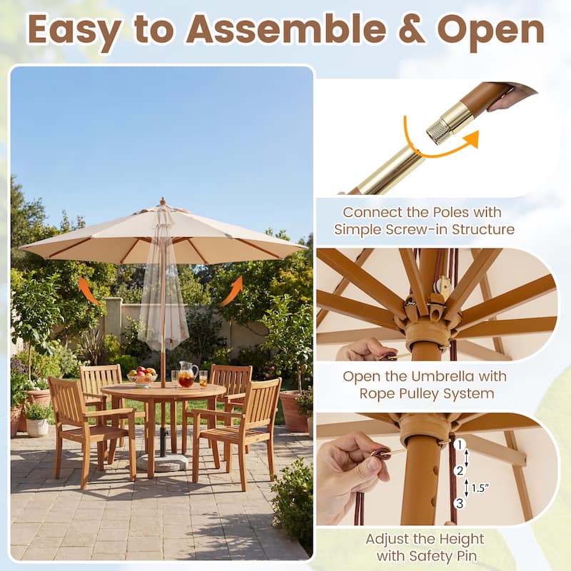 Gymax 9 FT Patio Umbrella w/Adjustable Height Rope Pulley Lift Vented
