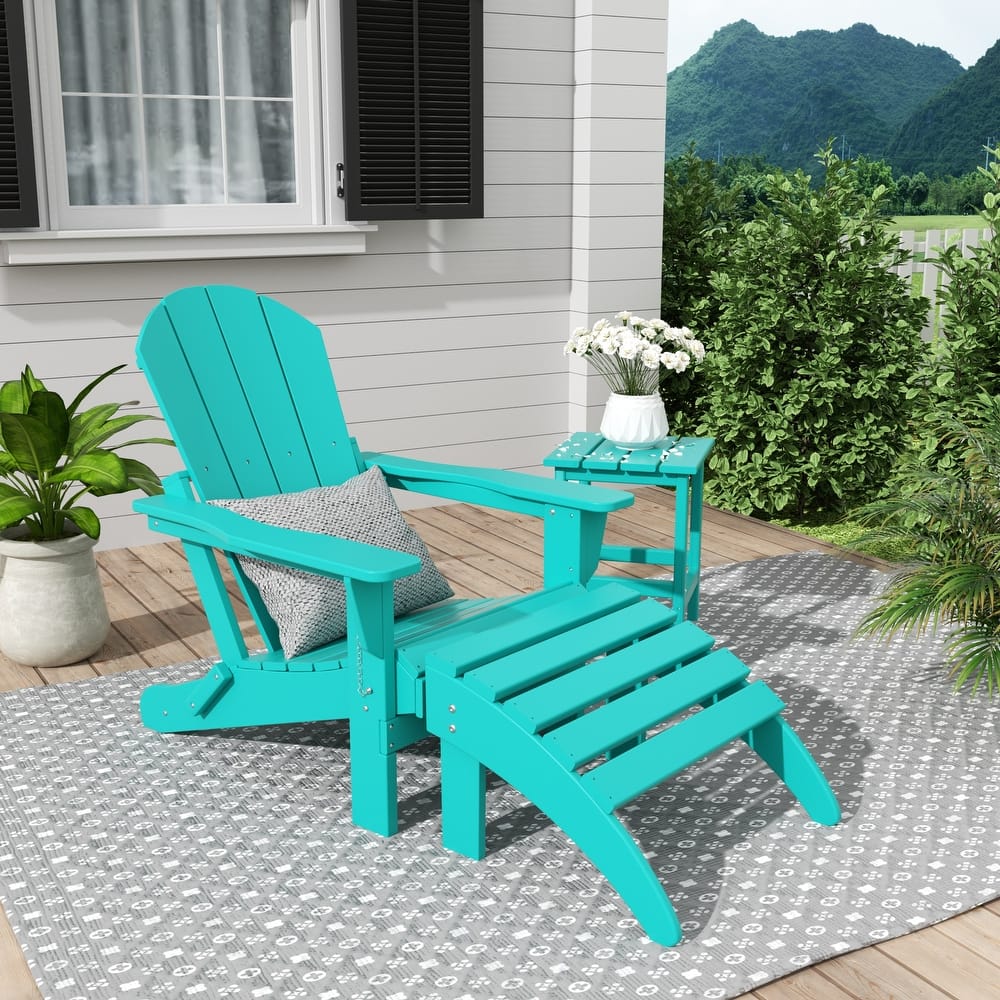 Laguna Hdpe All Weather Outdoor Patio Foldable Adirondack Chair With Ottoman And Side Table (3-Piece Set)