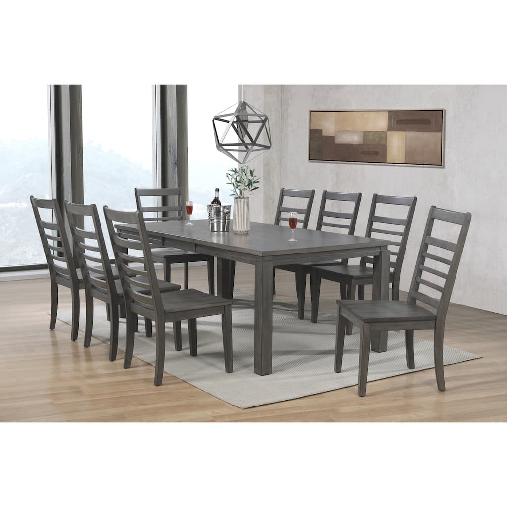 30 in. H, 9 -Piece Gray Rectangle Wood Top with High Ladder Back 8 Seating Dining Room Set