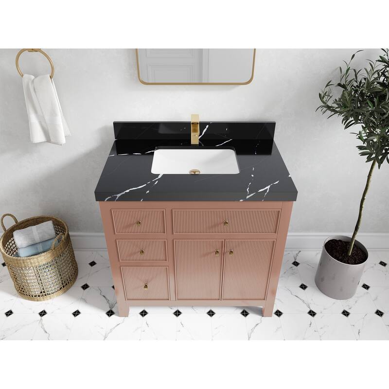 Willow Collections 36 in W x 22 in D Sonoma Center Sink Free Standing Reeded Bathroom Vanity with Countertop