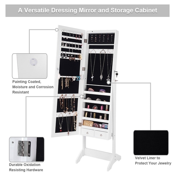 Lockable With Key Wood Frame Costway Full Length Mirror Jewelry