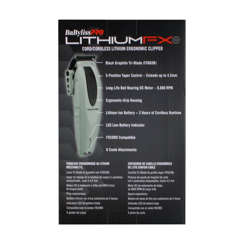 BaByliss Pro LITHIUMFX+ Limited Edition Cordless Lithium Ergonomic Clipper (Grey) FX673NSGY - Grey
