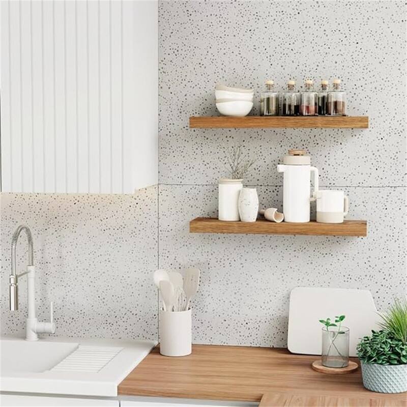 Floating Wall Shelves Set of 2 - Functional & Rustic Wooden Shelve for Home Furnishing - 5.5"D x 24"W x 1.5"H