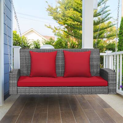 Clihome 2-Person Patio PE Wicker Hanging Porch Swing Bench Chair