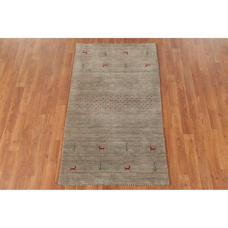 Little Animals Tribal Gabbeh Indian Accent Rug Handmade Wool Carpet - 2'9"x 4'11"