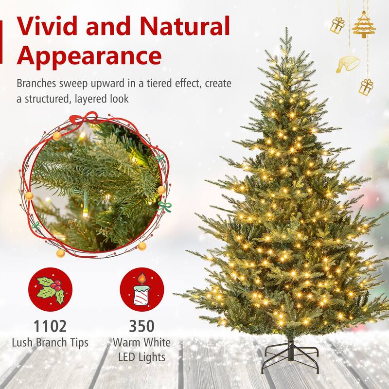Gymax Pre-Lit Artificial Christmas Tree Hinged Xmas Tree w/ PVC & PE