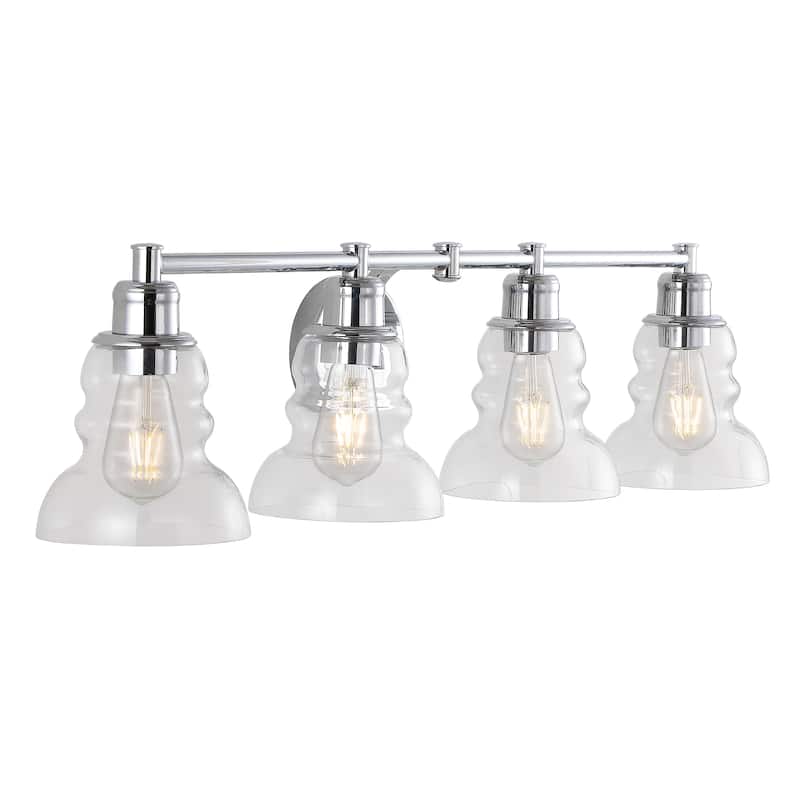 Modernist Vintage Metal/Glass Industrial Rustic LED Vanity, by JONATHAN Y - 4-Light - Chrome