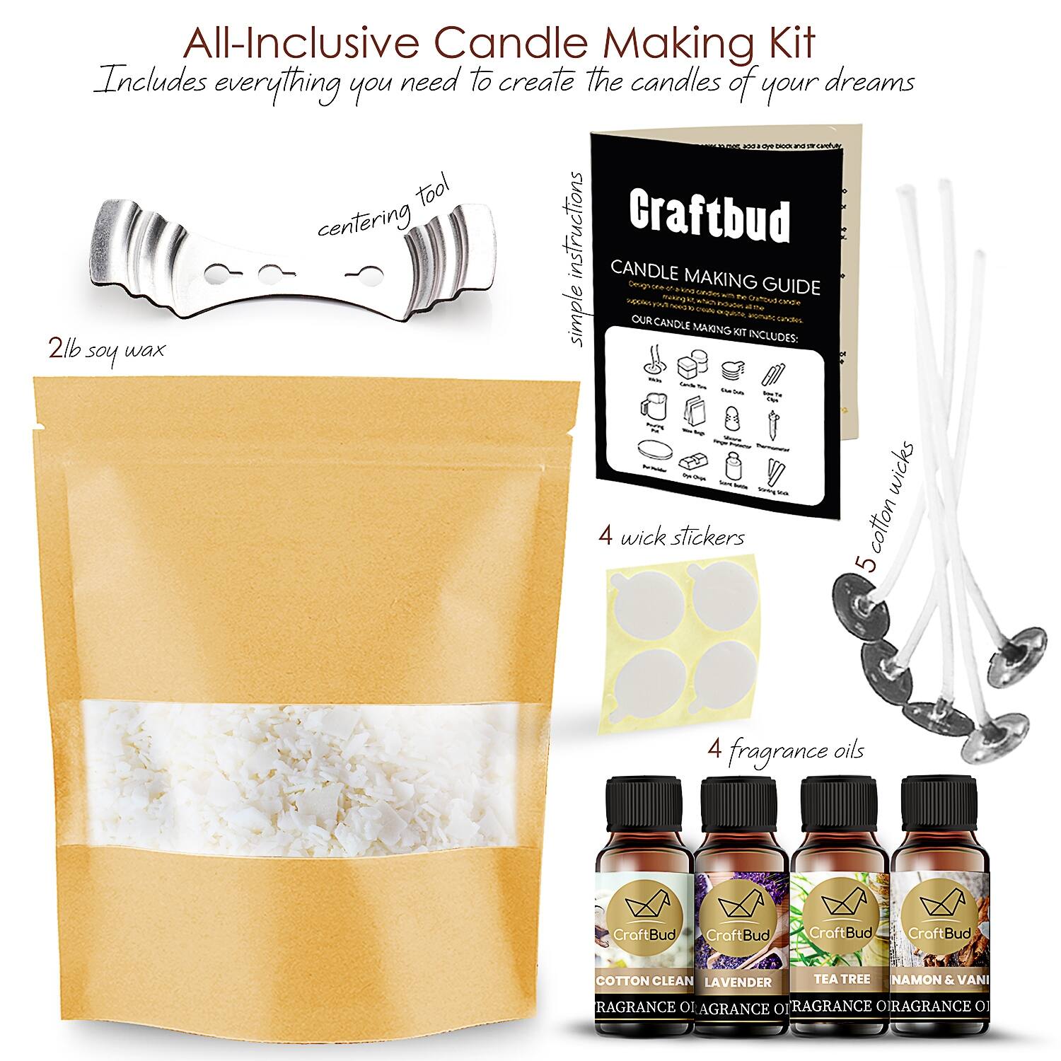 CraftBud DIY Candle Making Mini Supply Kit 2lbs Natural Soy Wax