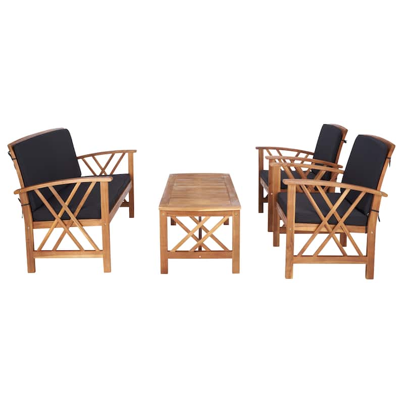 SAFAVIEH Outdoor Fontana 4-piece Acacia Wood Patio Conversation Set