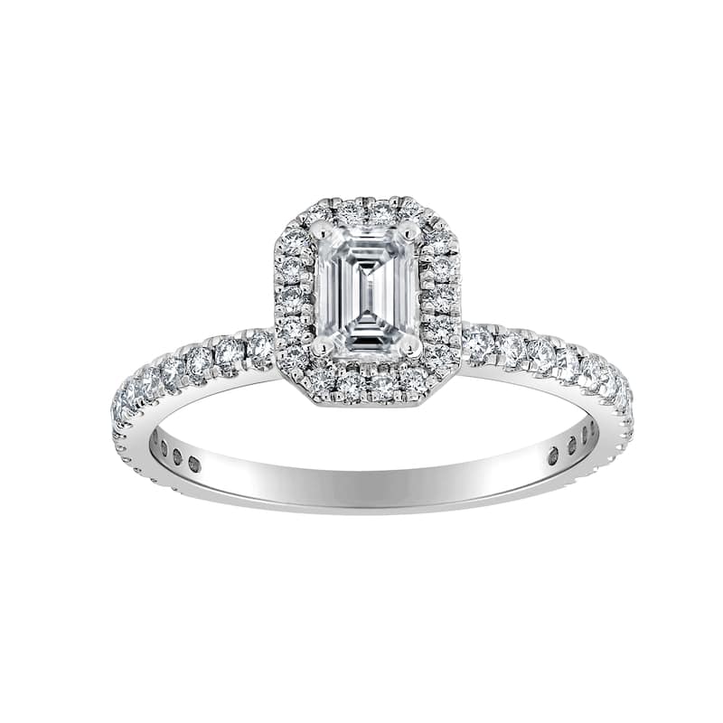 Auriya 14k-White Gold Lab Grown Halo-Emerald Diamond Engagement Ring 1.00 ct. tw. (E-F VS)