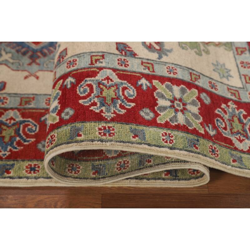 Ivory Kazak Area Rug Handmade Wool Carpet - 4'11" x 6'8"