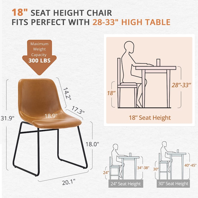 LUE BONA 18 in. Faux Leather Upholstered Dining Chairs With Metal Legs (Set of 4) - 33.26'' H X 20.1'' W X 20.1'' D