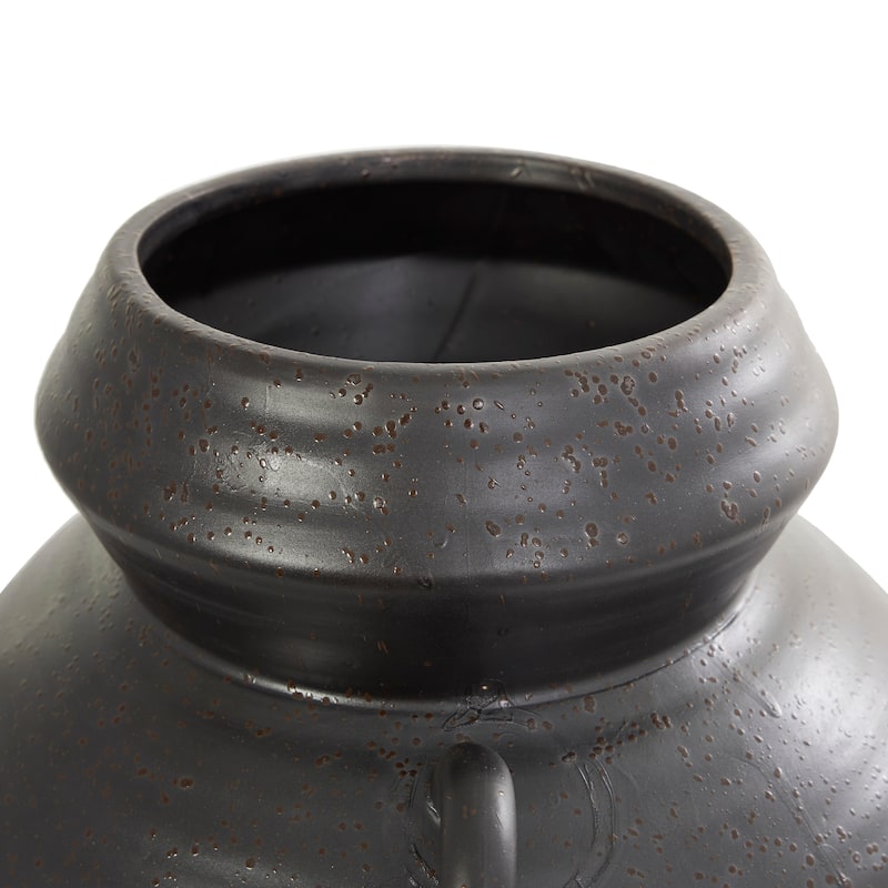 Black Ceramic Amphora Vase with Speckled Texture and Ring Handles
