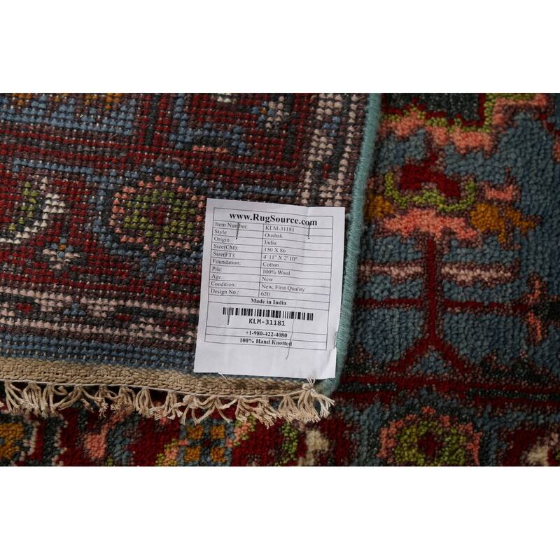 Blue Floral Oushak Indian Accent Rug Handmade Wool Carpet - 2'10"x 4'11"