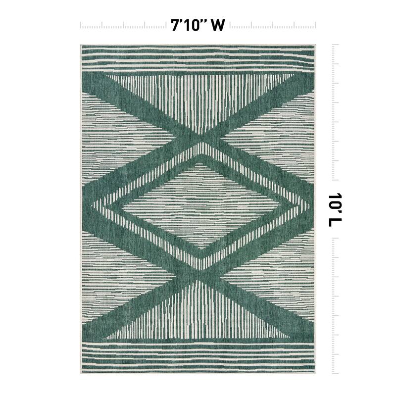 World Rug Gallery Contemporary Geometric Stripe Weather Resistant Reversible Indoor/Outdoor Area Rug