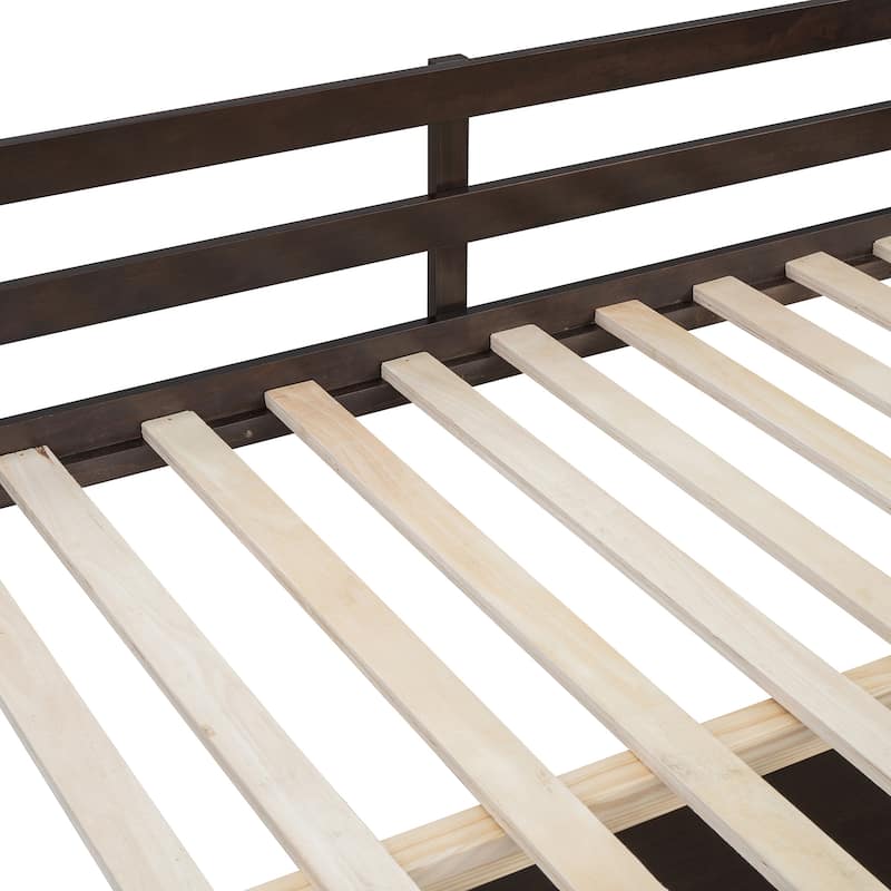 Full Size Wooden Loft Bed with U-Shaped Desk, Tri-Fold Mirror & Storage Compartments, Space-Saving Design