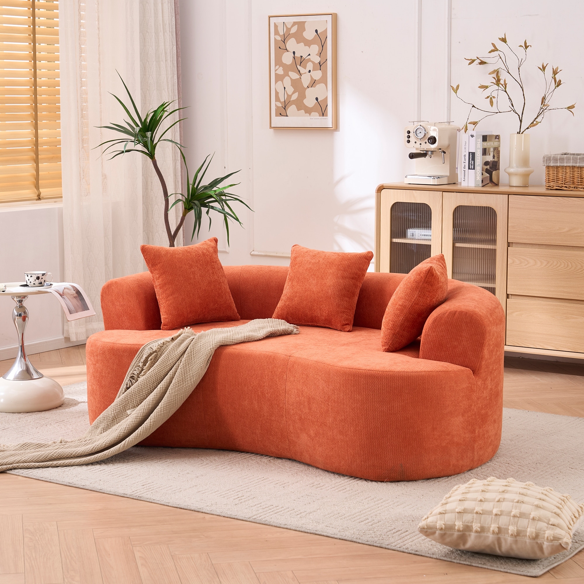 GDFStudio - Crescent-Shaped 67" Chenille Sofa with Self-Inflating Foam and Modular Design