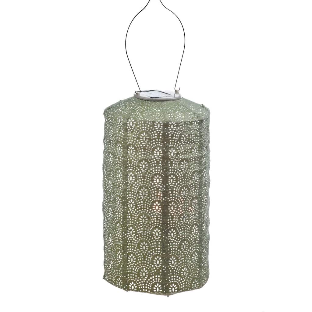 Pre-Lit Battery-Operated Cylinder Fan Lantern - 19" - Green