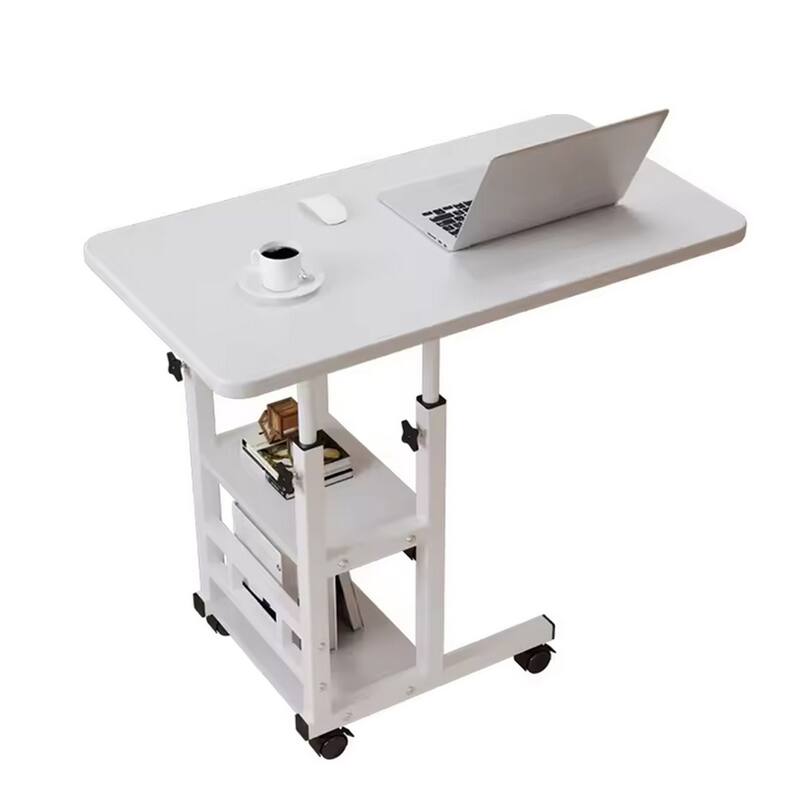 Small Mobile Standing Desk, Adjustable Height Portable Rolling Desk, Tiltable Desk C Shaped End Table For Couch - White 60 x 40CM