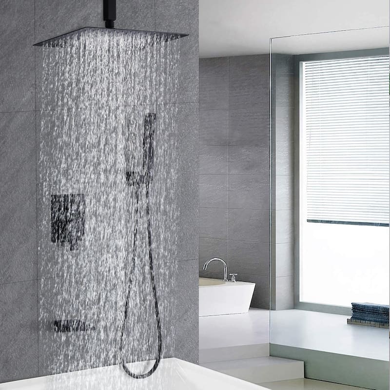 12 Inch Shower System With Waterfall Tub Spout and Handheld Sprayer Rain Ceiling Mount Tub Shower Faucet Set With Rough-in Valve