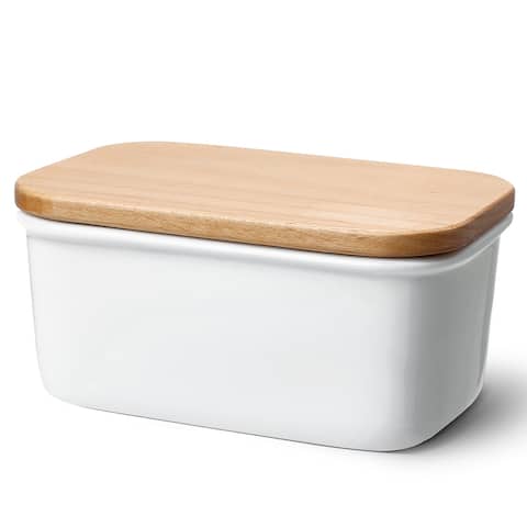 Sweese Large Butter Dish with Beech Wooden Lid