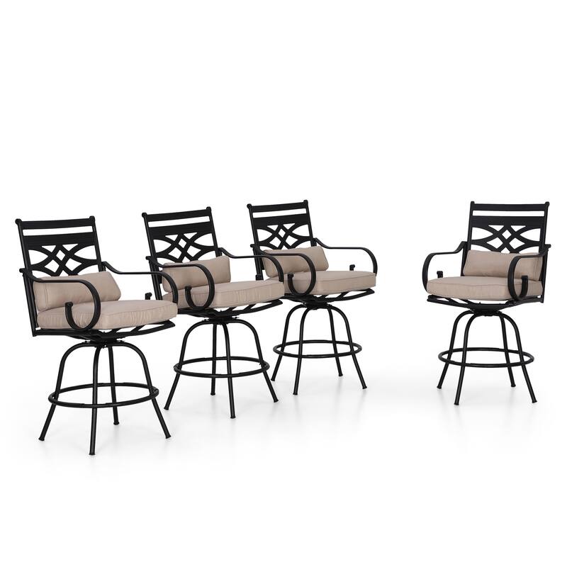 Outdoor Swivel Metal Cushioned Bar Height Patio Chairs Set of 4 - Beige