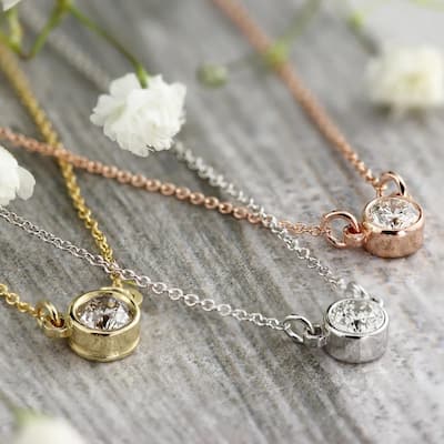 Auriya 1/3ctw Round 14k Gold Bezel Solitaire Diamond Necklace (J-K, I1-I2) - 4.4mm